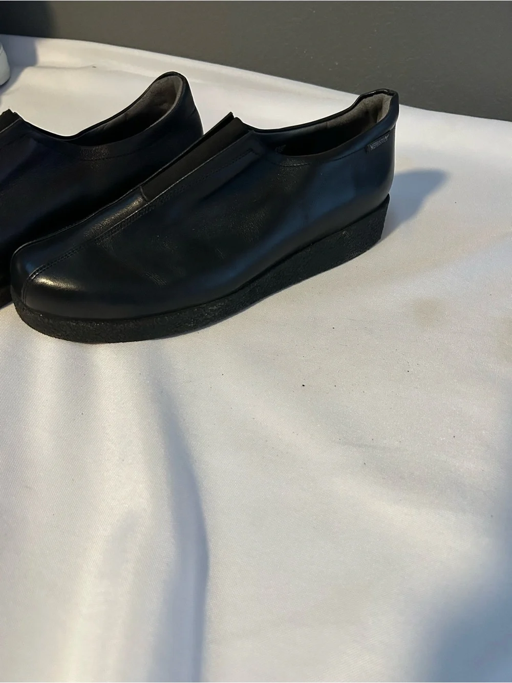 Mephisto Black Leather Wedge Slip-On Women's Shoes